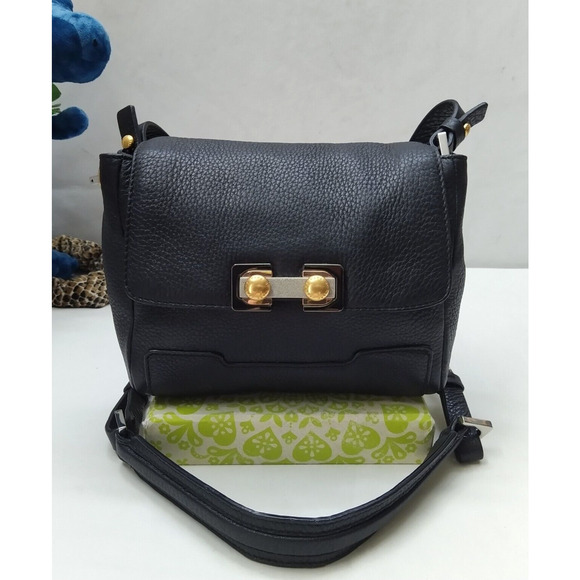 Marc by Marc Jacobs Black Pebbled Leather Pushlock Flap Closure Crossbody Bag - Picture 1 of 16